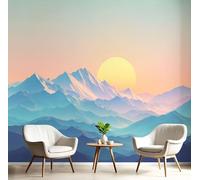 DACRWEKZ 3D Panoramic Wallpaper Mural,250 x 175 cm Wall PosterMountain Sun Art Print Design Photo Effect,Simple Design
