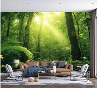 DACRWEKZ 3D Panoramic Wallpaper Mural, 300x210cm Wall Poster Dense Forest Photo Effect, Yellow-Green Sunlight Filters Through The Tree Canopy Decoration for Bedroom Living Room Corridor