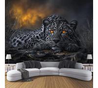 DACRWEKZ 3D Panoramic Wallpaper Mural,350x256cm Wall Poster Gray Leopard Art Print Design Photo Effect,Wildlife Decoration for Bedroom Living Room Corridor