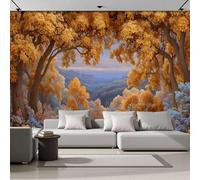 DACRWEKZ 3D Panoramic Wallpaper Mural, 400x280cm Wall Poster Autumn Scenery Photo Effect, Yellow Fallen Leaves in The Autumn Forest Decoration for Bedroom Living Room Corridor