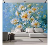 DACRWEKZ 3D Panoramic Wallpaper Mural,400x280cm Wall Poster Blue Daisy in The Water Print Design Photo Effect,Oil Painting Flowers Decoration for Living Room, Bedroom Dining Room Feature
