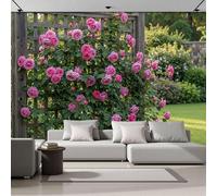 DACRWEKZ 3D Panoramic Wallpaper Mural, 400x280cm Wall Poster Natural Flowers Photo Effect, Pink Seasonal Flowers Climb All Over The Trellis Decoration for Bedroom Living Room Corridor