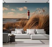 DACRWEKZ 3D Panoramic Wallpaper Mural, 400x280cm Wall Poster Seaside Scenery Photo Effect, Brown Lighthouse On The Beach Decoration for Bedroom Living Room Corridor