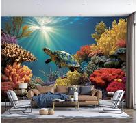 DACRWEKZ 3D Panoramic Wallpaper Mural, Photo Wallpapers Murals, Underwater Scenery Turtle Coral Reef Photo Wallpaper 3D Effect, Orange Wallpapers Mural - Poster for Bedroom Living Room Corridor