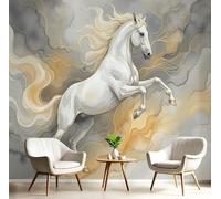 DACRWEKZ 3D Panoramic Wallpaper Mural, Wall Poster Abstract Animals Photo Effect, The Horse Reared Up and Leaped. Decoration for Bedroom Living Room CorridorWhite