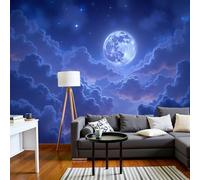 DACRWEKZ 3D Panoramic Wallpaper Mural, Wall Poster Dreamy Starry Sky Print Design Photo Effect,Dark Blue Bright Moon, Sea of Clouds, Stars Decoration for Bedroom Living Room Corridor