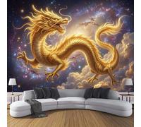 DACRWEKZ 3D Panoramic Wallpaper Mural, Wall Poster Eastern Mythology Photo Effect, Giant Dragon Starry Sky and Cloud Sea Decoration for Bedroom Living Room CorridorGold