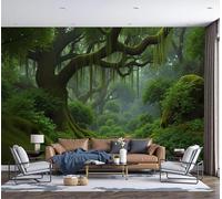 DACRWEKZ 3D Panoramic Wallpaper Mural, Wall Poster Fantasy Style Print Design Photo Effect,Green Ancient Forest Moss Decoration for Bedroom Living Room Corridor