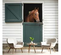 DACRWEKZ 3D Panoramic Wallpaper Mural, Wall Poster Realistic Photography Style Photo Effect, Stables Horse Planks Decoration for Bedroom Living Room CorridorGreen