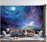 DACRWEKZ 3D Panoramic Wallpaper Mural, Wall Poster Science Fiction Universe Print Design Photo Effect,Blue-Purple Planets and Galaxy Decoration for Bedroom Living Room Corridor