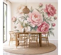 DACRWEKZ 3D Panoramic Wallpaper Watercolor Flowers Wall Mural | Peony Bouquet Poster Photo Wallpaper Wall Paper Feature Home Decor for Bedroom Living Room Office Deer Head