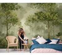 DACRWEKZ 3D Tree Path in The Mist Panoramic Wallpaper Mural - Large Mural with Pale Green Dreamy and Ethereal, Silk Photo Wallpaper for Living Room, Bedroom Dining Room Feature,Wall Décor 250x175cm