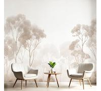 DACRWEKZ 3D Trees in The Mist Panoramic Wallpaper Mural - Large Mural with Off White Simple Scenery, Silk Photo Wallpaper for Living Room, Bedroom Dining Room Feature,Wall Décor 400x280cm