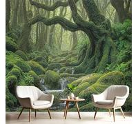 DACRWEKZ 3D Trees, Streams, Moss Panoramic Wallpaper Mural - Large Mural with Green Landscape Photography, Silk Photo Wallpaper for Living Room, Bedroom Dining Room Feature,Wall Décor 350x256cm