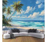 DACRWEKZ 3D Wall Coastal Oil Painting Print Photo Wallpaper, Blue Sky and Ocean Waves Wall Mural, Decoration Poster Picture Design Modern Mural 200x140cm Sky Blue for livingroom Kids Bedroom