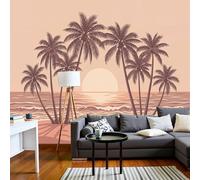 DACRWEKZ 3D Wall Mural Coconut Trees, Beach, Sun Photo Wallpaper, Coastal Scenery Wall Murals Decoration Poster Picture Design Modern 200x140cm (W x H) Mural for Living Room Kids Bedroom