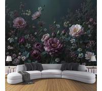 DACRWEKZ 3D Wall Mural Dark Flowers Photo Wallpaper, Peony and Daisy Wall Murals Decoration Poster 400x280cm (W x H) Mural for Living Room Kids Bedroom