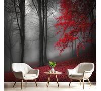 DACRWEKZ 3D Wall Mural Dark Gray Red Misty Forest Photo Wallpaper, Gothic Style Silk Wall Mural Decoration Poster Picture Design Modern 350x256cm