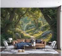 DACRWEKZ 3D Wall Mural Green Oak Sunshine Path Photo Wallpaper, Fresh Scenery Silk Wall Mural Decoration Poster Picture Design Modern 350x256cm