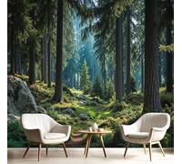 DACRWEKZ 3D Wall Mural Green Pine Forest Moss Photo Wallpaper, Natural Realism Silk Wall Mural Decoration Poster Picture Design Modern 400x280cm