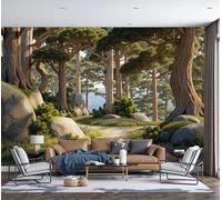 DACRWEKZ 3D Wall Mural Green Pine Forest Wildflower Ocean Photo Wallpaper, Natural Landscape Silk Wall Mural Decoration Poster Picture Design Modern 200x140cm