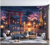 DACRWEKZ 3D Wall Mural Japanese Garden Style Photo Wallpaper, Torii, Cherry Blossoms, and Buddhist Statues Wall Murals Decoration Poster 450x315cm (W x H) Mural for Living Room Kids Bedroom