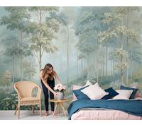 DACRWEKZ 3D Wall Mural Mint Green Misty Forest Path Photo Wallpaper, Jungle Scenery Silk Wall Mural Decoration Poster Picture Design Modern 350x256cm
