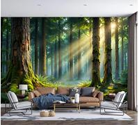 DACRWEKZ 3D Wall Mural Misty Forest Photo Wallpaper, Ancient Trees, Mosses, Ferns, and Green Plants Wall Murals Decoration Poster 300x210cm (W x H) Mural for Living Room Kids Bedroom