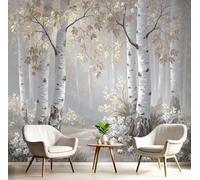 DACRWEKZ 3D Wall Mural Off White Wildflowers in The Birch Forest Photo Wallpaper, Fresh and Tranquil Style Silk Wall Mural Decoration Poster Picture Design Modern 350x256cm