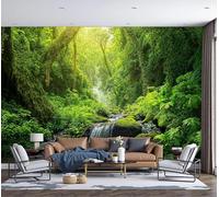 DACRWEKZ 3D Wall Mural Yellow-Green Streams, Waterfalls, Moss Photo Wallpaper, Tropical Rainforest Silk Wall Mural Decoration Poster Picture Design Modern 200x140cm