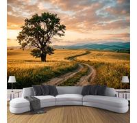DACRWEKZ 3D Wheat Fields, Dirt Roads, Sunset Panoramic Wallpaper Mural - Large Mural with Golden Yellow Pastoral Scenery,Silk Photo Wallpaper for Living Room, Bedroom Dining Room Feature400x280cm