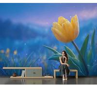 DACRWEKZ 450x315cm Wall Murals, Natural Flowers Mural Yellow Tulip Buds Silk Wall Covering Fabric, Large Photo Wallpaper for Living Room Bedroom Kitchen Office Kids Blue