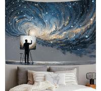 DACRWEKZ Abstract Galaxy Dark Blue Tapestry for Wall Hanging, Painter Galaxy Starry Sky Room Decor, Indian Wall Art, Yoga Decor, Beach Blanket, Living Room & Bedroom - 230 x 180cm