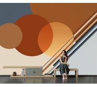 DACRWEKZ Abstract Geometric Style Diagonal Circle Wall Photo Mural 300x210cm - 3D Print Silk Cloth Mural Wallpaper Decor for Living Room, Bedroom, Office and Kids Room - Orange-Brown