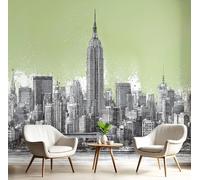 DACRWEKZ Abstract Hand Drawing Photo Wallpaper New York Scene 450 x 315 cm - Silk Premium Art Print Wall Mural Decoration Poster Picture Design Modern - Gray-Green