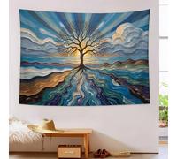 DACRWEKZ Abstract Lines Blue Tapestry for Wall Hanging, Lone Tree On The Sea Sun Room Decor, Indian Wall Art, Yoga Decor, Beach Blanket, Living Room & Bedroom - 230 x 180cm