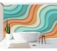 DACRWEKZ Abstract Lines Panoramic Wallpaper Mural - Turquoise Orange Wave Texture Silk Photo Wallpaper for Living Room, Bedroom Dining Room Feature, High-Resolution Wall Décor 400x280cm
