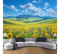 DACRWEKZ Alpine Sunflower Wallpaper Modern Photo Wallpapers Wall Mural Decoration Wallpaper Poster Picture Mural Yellow-Green Natural Flowers Wallcoverings for Bedroom Living Room Tv Backdrop