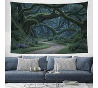 DACRWEKZ Ancient Trees And Moss Along The Path Wall Tapestry - Large Dark Green Fantasy Fairy Tale Style Wall Hanging for Bedroom, Dorm, Living Room Home Decor (150 x 130cm)