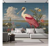 DACRWEKZ Animal Illustrations Mural Wallpaper 450x356cm - Spoonbills On Flower Lake Wall Mural, Pink, Silk Photo Wallpaper 3D Effect for Bedroom Living Room Office Decoration