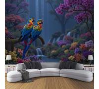 DACRWEKZ Animal Illustrations Wallpaper Vintage Parrot Falls Plants Wallpaper Purple Wall Mural Paper for Furniture Stickers Self Adhesive Botanical Wall Paper Bedroom Hallway 250x175cm