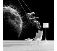 DACRWEKZ Astronauts Swinging on a Swing Wall Decals, Playroom Wall Decor for Girl Room, Realistic and Fun Style Wallpaper, Wallpaper 250x175cm for Toddler Bedroom Nursery(Black)