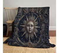 DACRWEKZ Baroque style Flannel Fleece Throw Blanket Soft Cozy Sun and stars and moon Pattern Blankets for Children Adults All Season, Warm and Lightweight, 200 x 200cm,blue gold