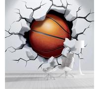 DACRWEKZ Basketball Breaks Through The Wall Panoramic Wallpapers, Giant Wall Poster Personalized 3D Motion for Living Room, Children's Room Wall Decoration 400x280cm Orange Color