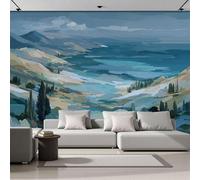 DACRWEKZ Bedroom Mural 400x280cm Abstract Landscape Wall Mural Wallpaper, High Mountains, Trees, and The Sea, 3D Print Silk Cloth Murals Wallpaper, Kids Bedroom Decoration Murals Backdrop Wall Decor