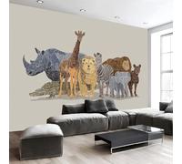 DACRWEKZ Beige wall Wallpaper Mural Simple Animals Premium Silk Wallpaper Mural for Bedroom livingroom Wall Lions, Zebras, and Elephants Art Print Murals Wallpapers 400x280cm