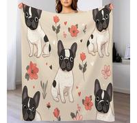 DACRWEKZ Bulldog floral pattern Throw Blanket Flannel Fleece Blanket Animal Illustrations Lightweight Throw for Bed Sofa Travel Teens Birthday 220 x 240cm