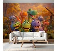 DACRWEKZ Cartoon Dinosaur Panoramic Wallpapers, Giant Wall Poster Personalized Animal Illustrations for Living Room, Children's Room Wall Decoration 450x356cm Yellow-Green