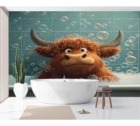DACRWEKZ Cartoon Highland Bull Panoramic Wallpapers, Giant Wall Poster Personalized Fun and Healing for Living Room, Children's Room Wall Decoration 250x175cm Brown