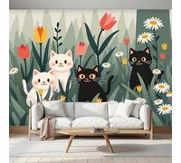 DACRWEKZ Cat Grassland Panoramic Wallpapers, Giant Wall Poster Personalized Plants and Flowers for Living Room, Children's Room Wall Decoration 350x256cm Green